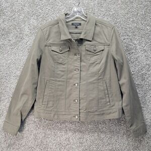 Relativity Womens Olive Green Cotton Stretch Button Front Trucker Jacket Large